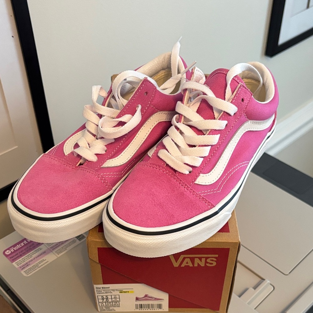 Vans Fuchsia and White Low-Top Shoes